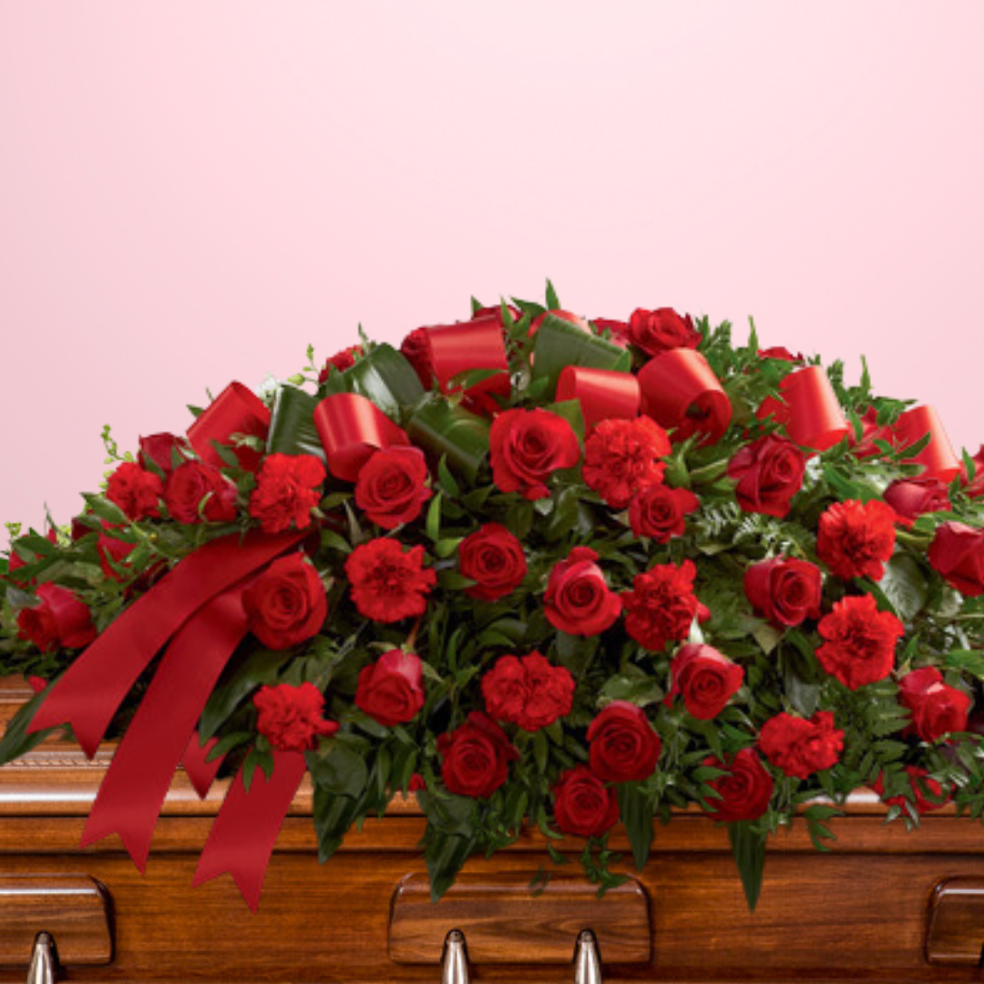 Condolences In Red Casket Spray